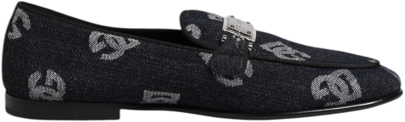 Dolce & Gabbana Blue Logo Cotton Loafers Formal Dress Shoes