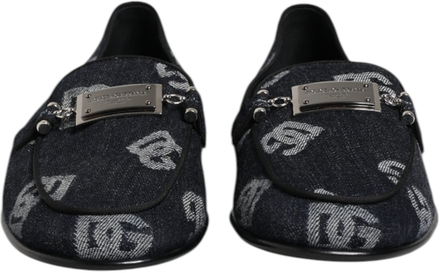 Dolce & Gabbana Blue Logo Cotton Loafers Formal Dress Shoes