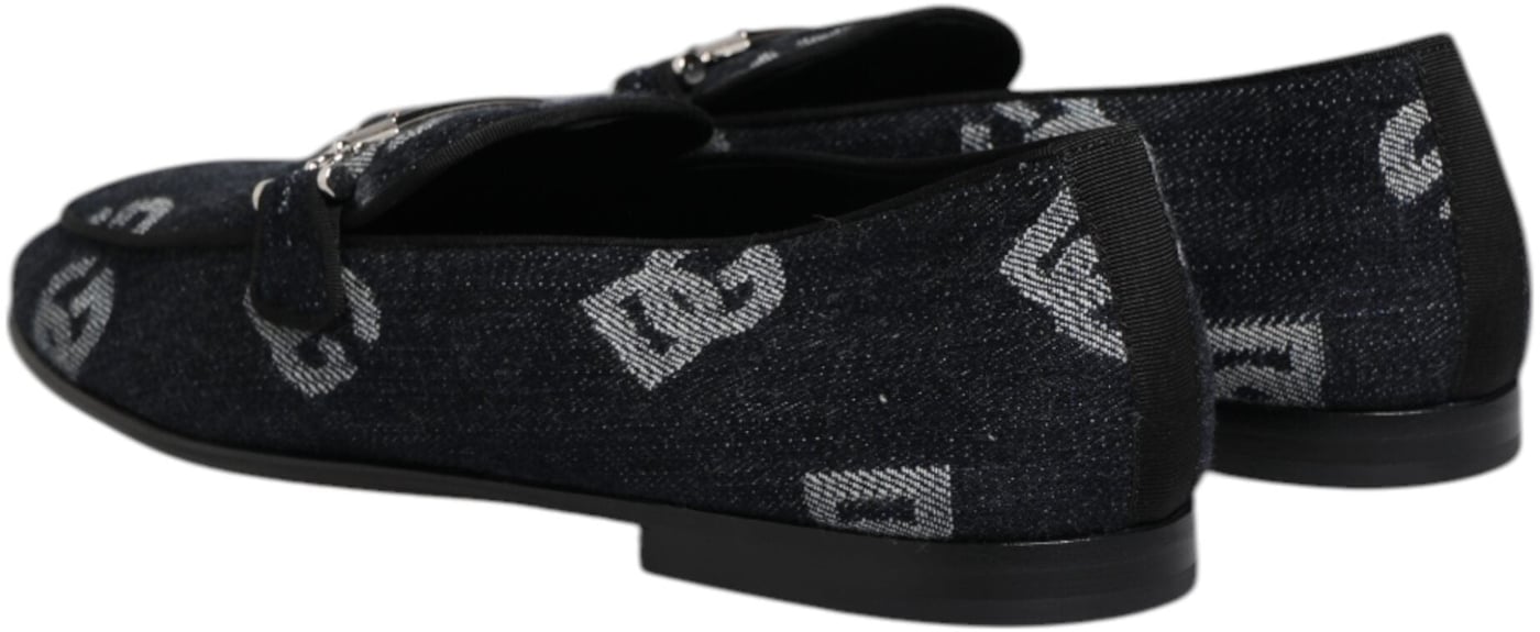 Dolce & Gabbana Blue Logo Cotton Loafers Formal Dress Shoes