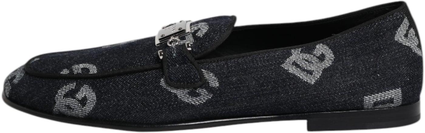 Dolce & Gabbana Blue Logo Cotton Loafers Formal Dress Shoes