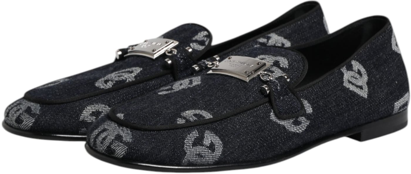 Dolce & Gabbana Blue Logo Cotton Loafers Formal Dress Shoes