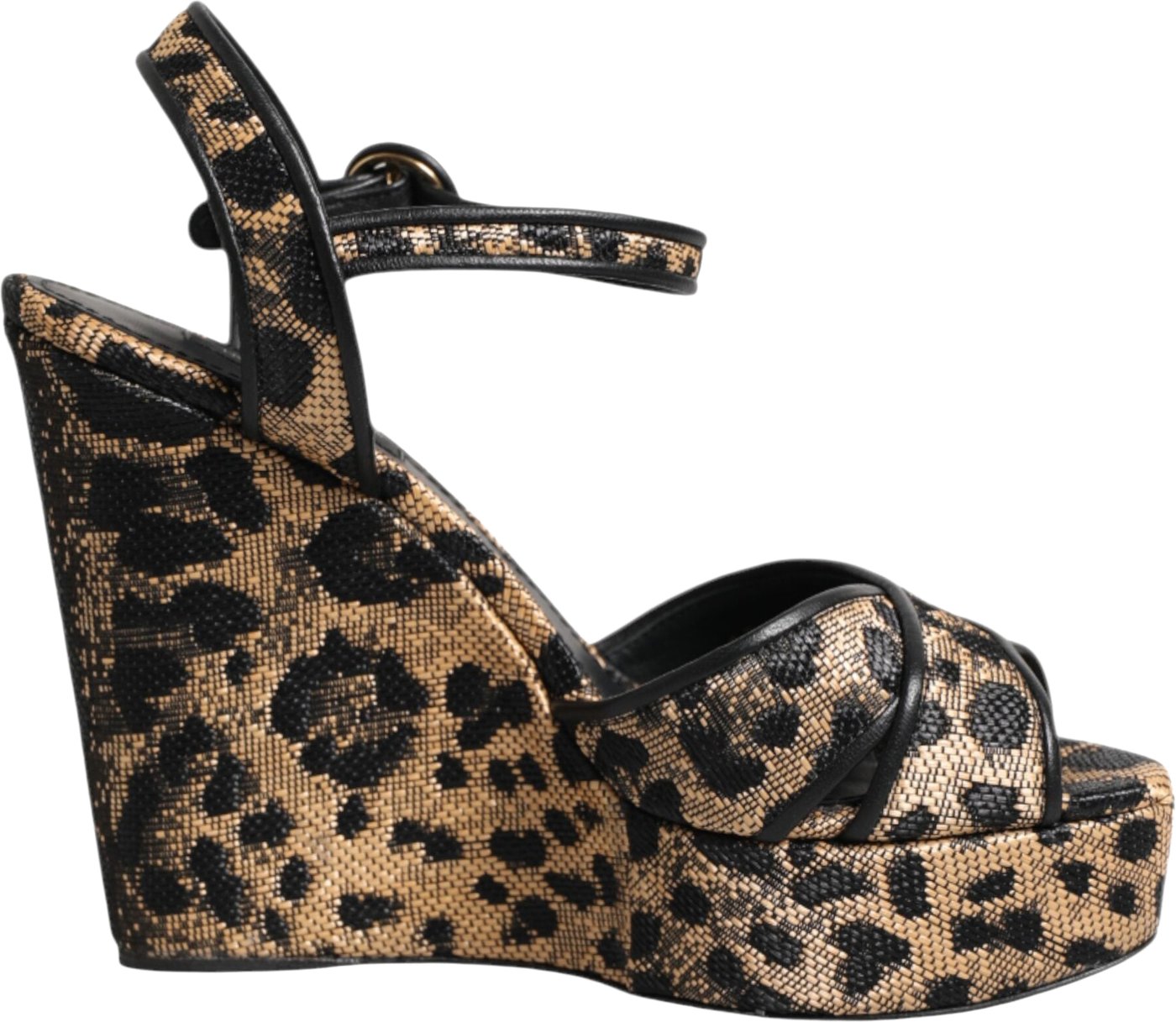Dolce & Gabbana Brown Leopard Wedges Ankle Strap Sandals Shoes