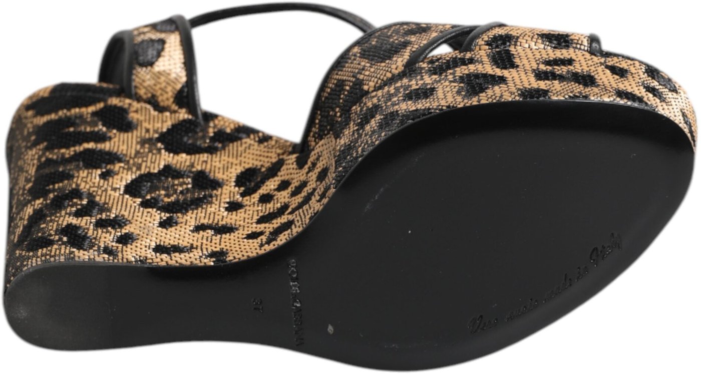 Dolce & Gabbana Brown Leopard Wedges Ankle Strap Sandals Shoes