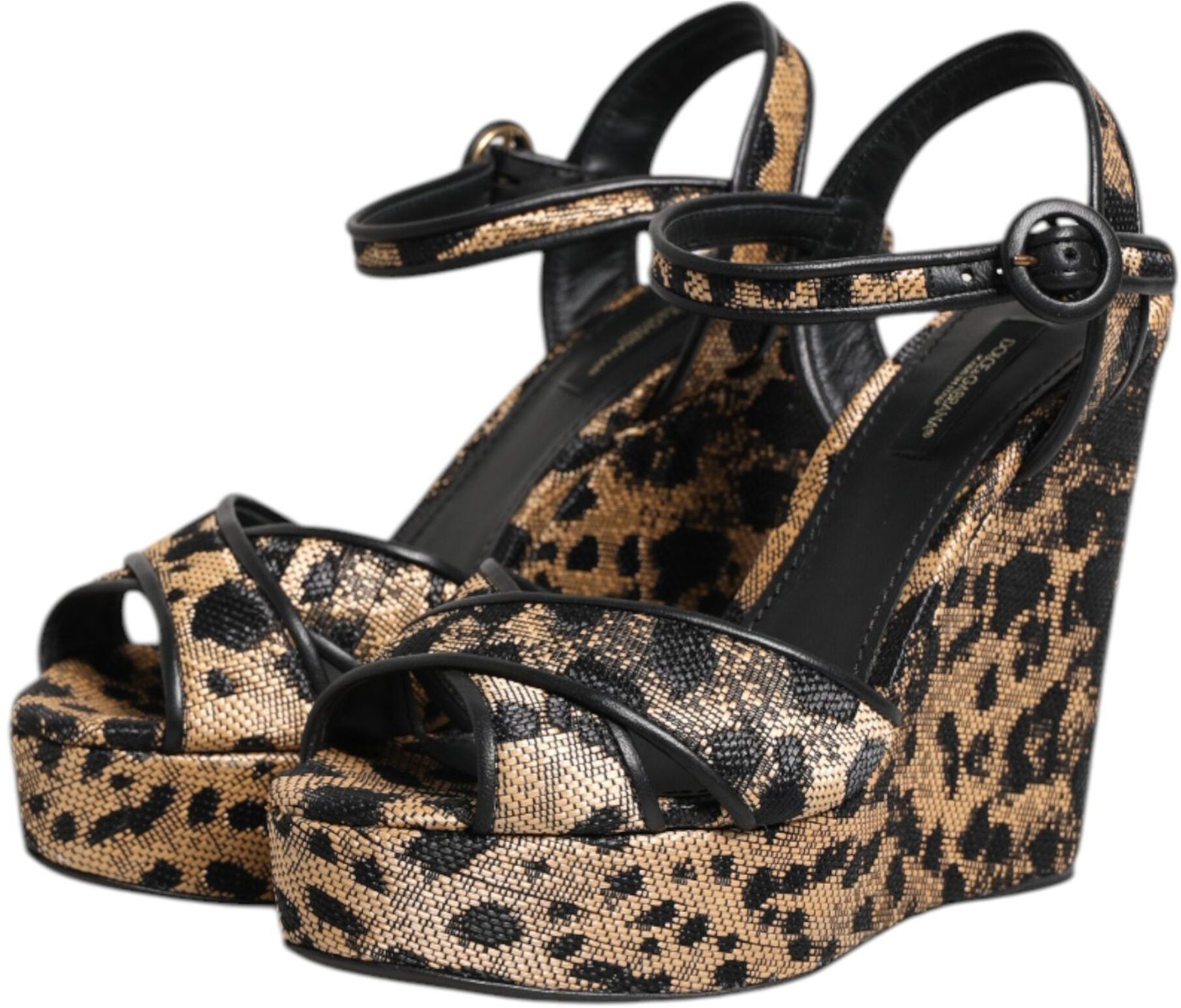Dolce & Gabbana Brown Leopard Wedges Ankle Strap Sandals Shoes