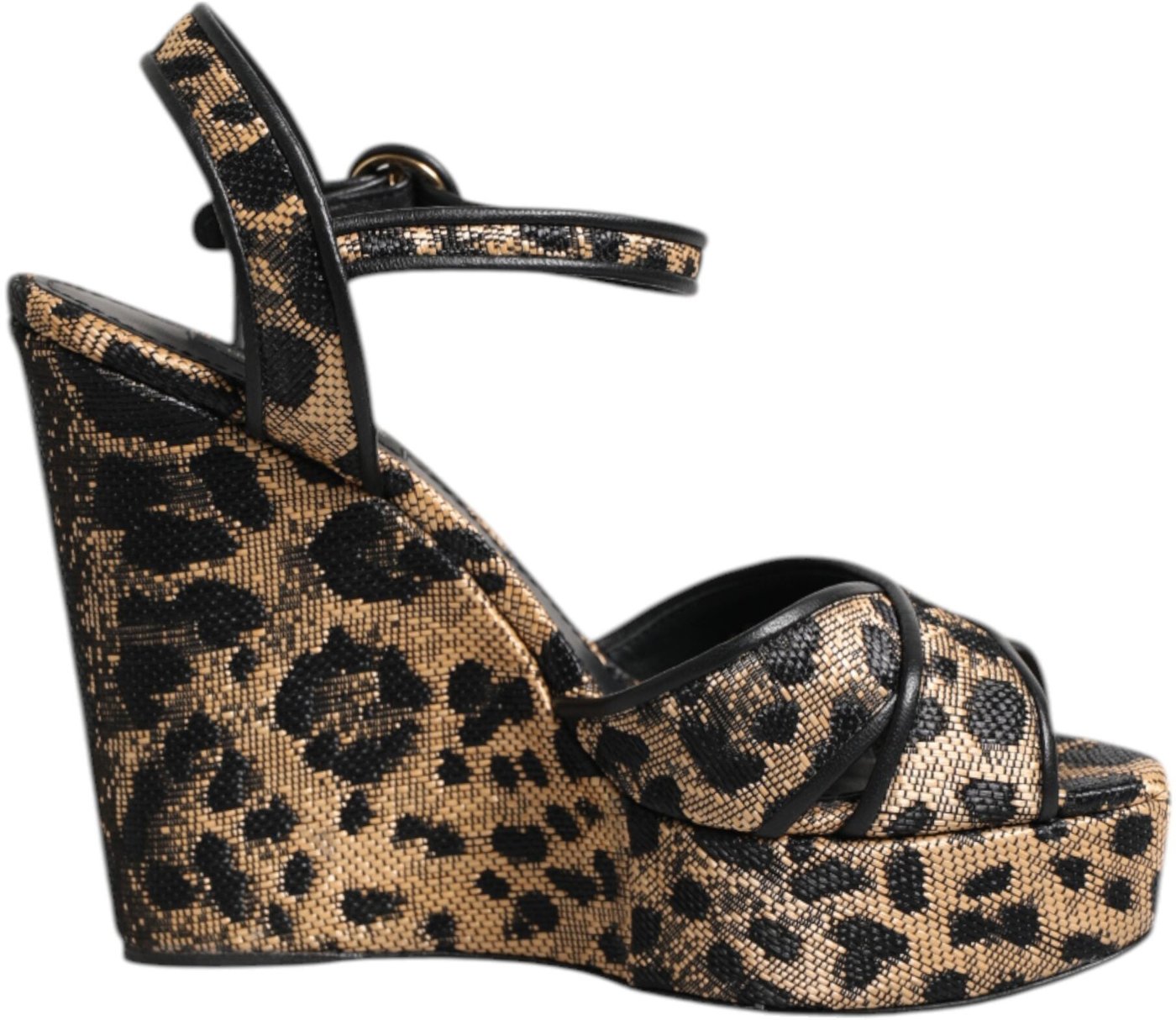 Dolce & Gabbana Brown Leopard Wedges Ankle Strap Sandals Shoes