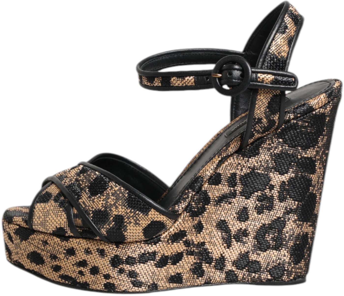 Dolce & Gabbana Brown Leopard Wedges Ankle Strap Sandals Shoes