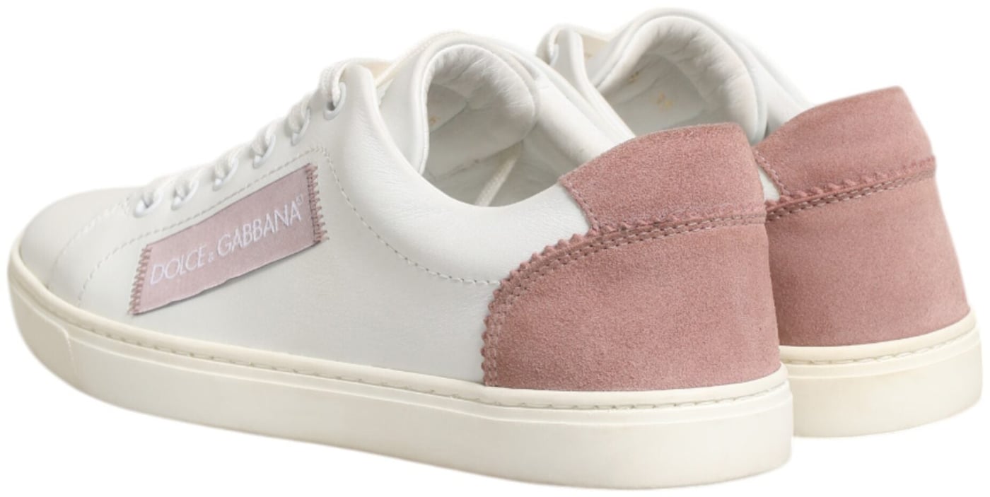 Dolce & Gabbana White Pink Leather Low Top Sneakers Shoes