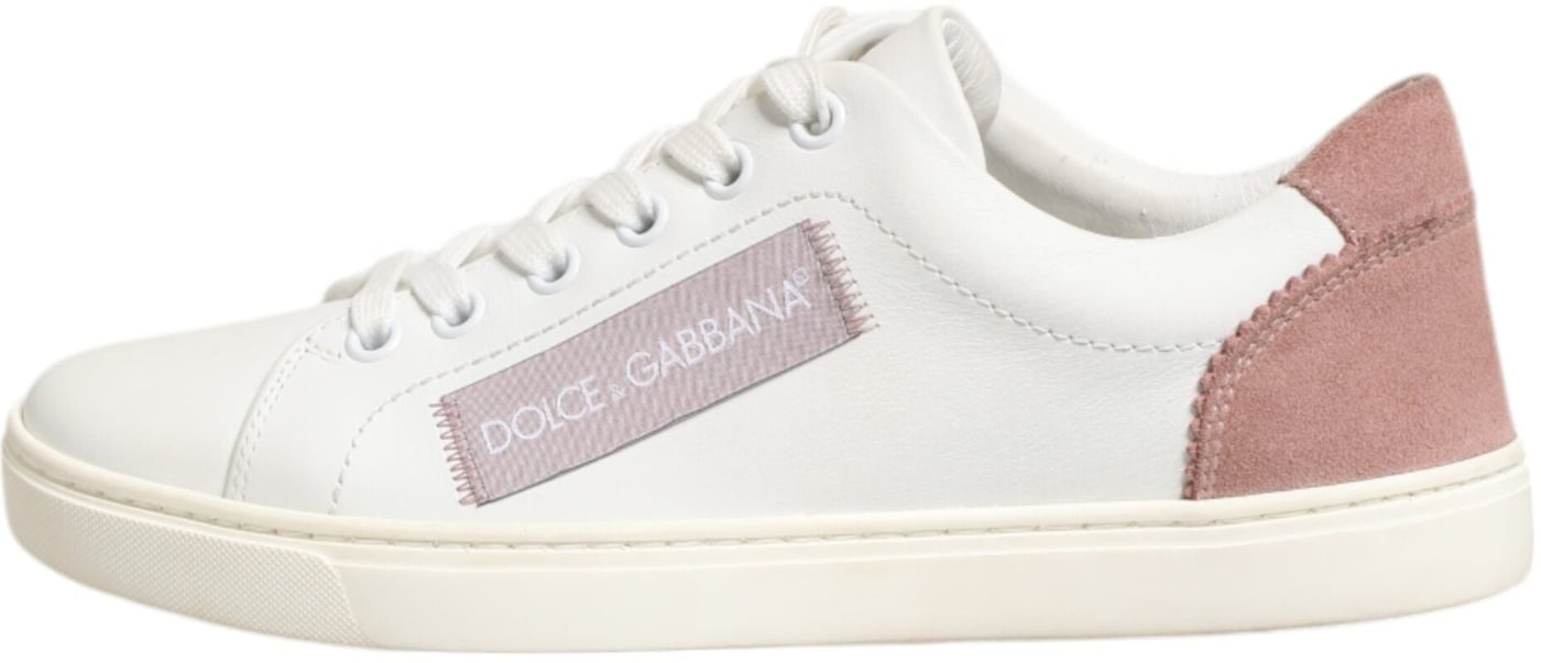 Dolce & Gabbana White Pink Leather Low Top Sneakers Shoes