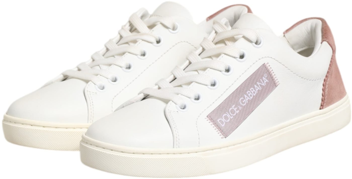 Dolce & Gabbana White Pink Leather Low Top Sneakers Shoes