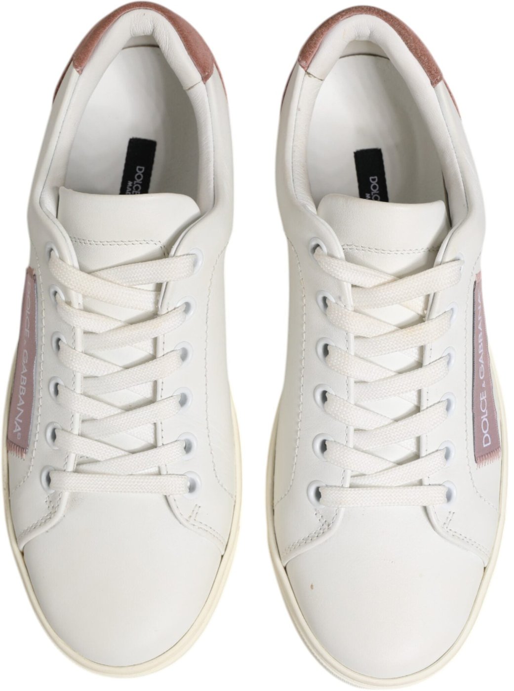 Dolce & Gabbana White Pink Leather Low Top Sneakers Shoes