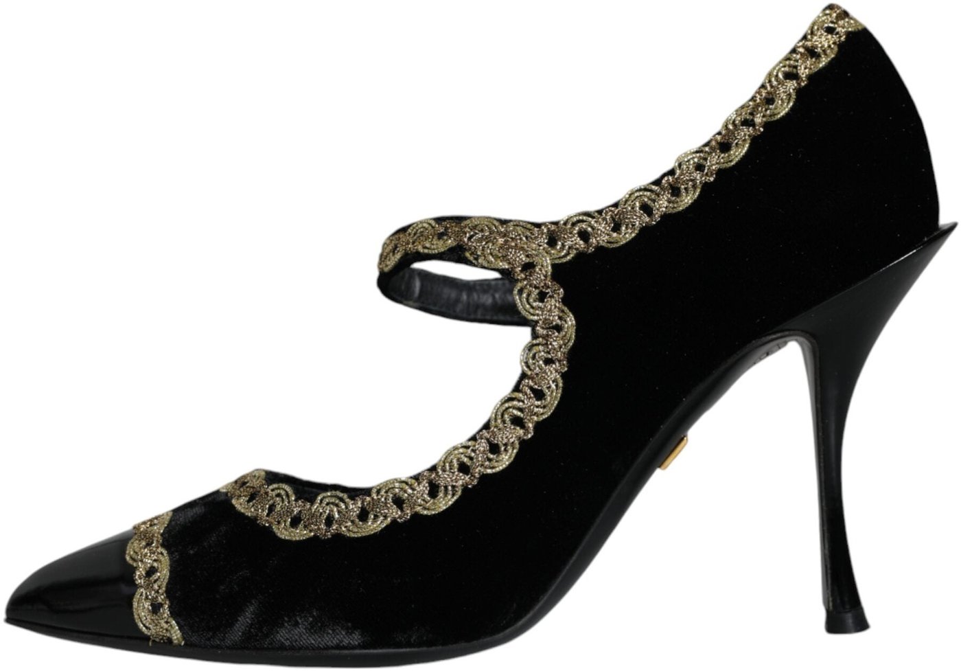 Dolce & Gabbana Black Mary Janes Velvet Gold Pumps Shoes