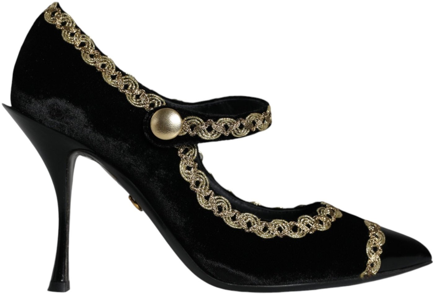 Dolce & Gabbana Black Mary Janes Velvet Gold Pumps Shoes