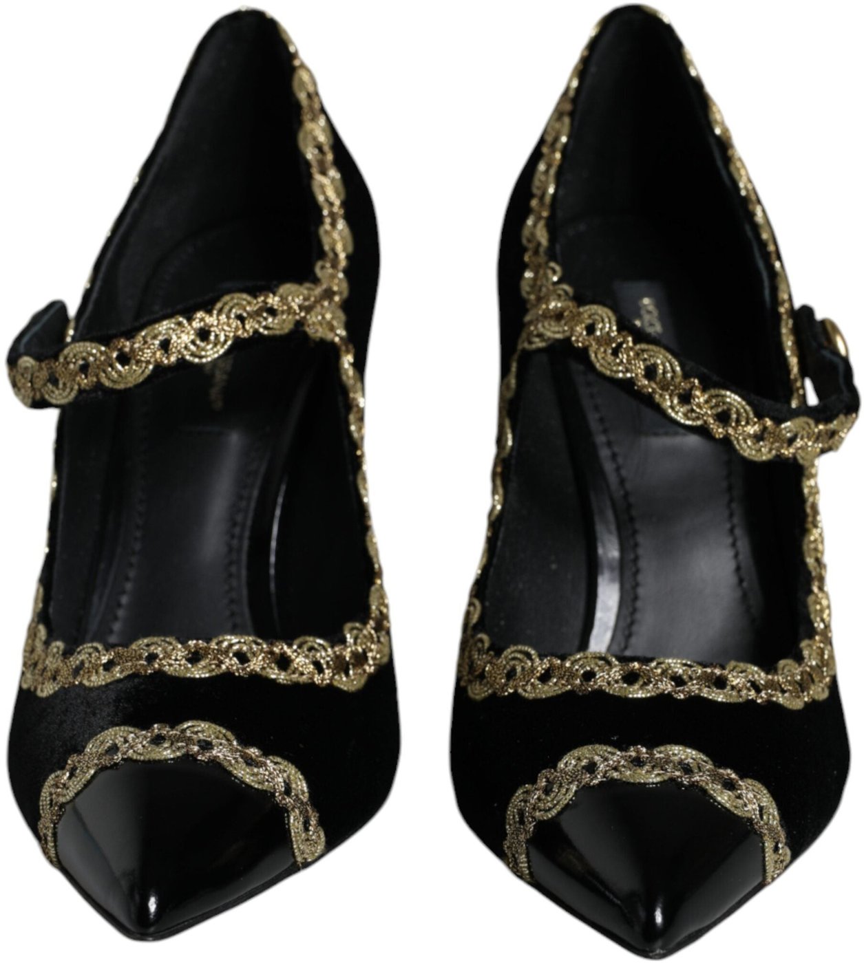 Dolce & Gabbana Black Mary Janes Velvet Gold Pumps Shoes