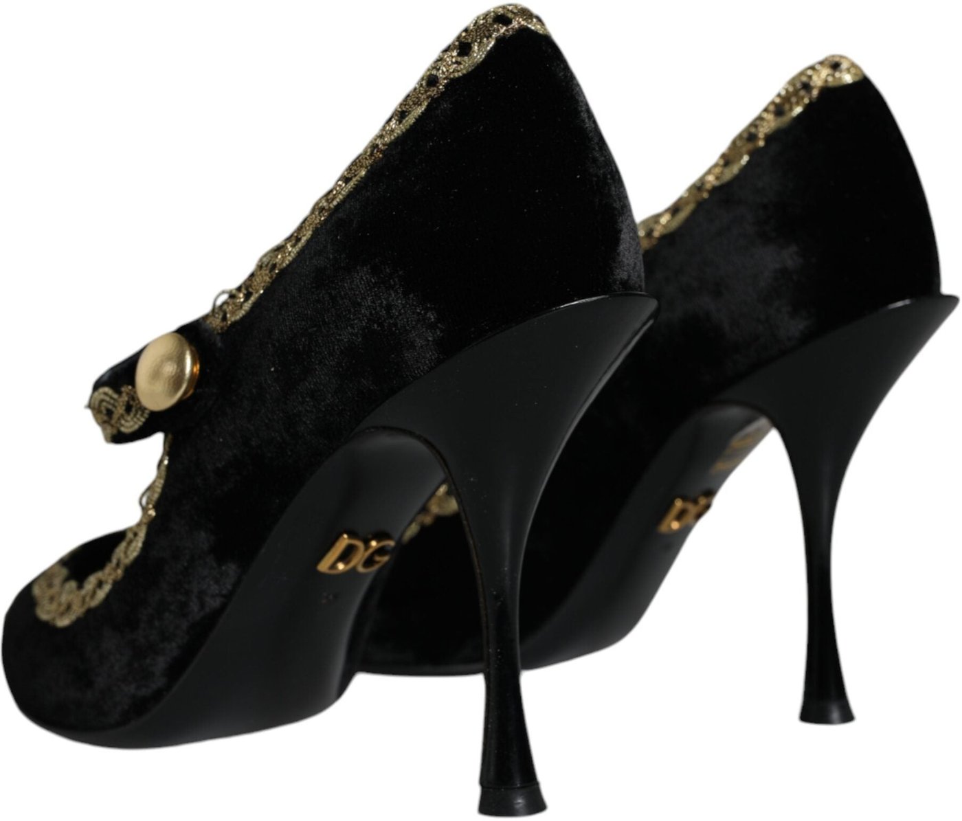 Dolce & Gabbana Black Mary Janes Velvet Gold Pumps Shoes