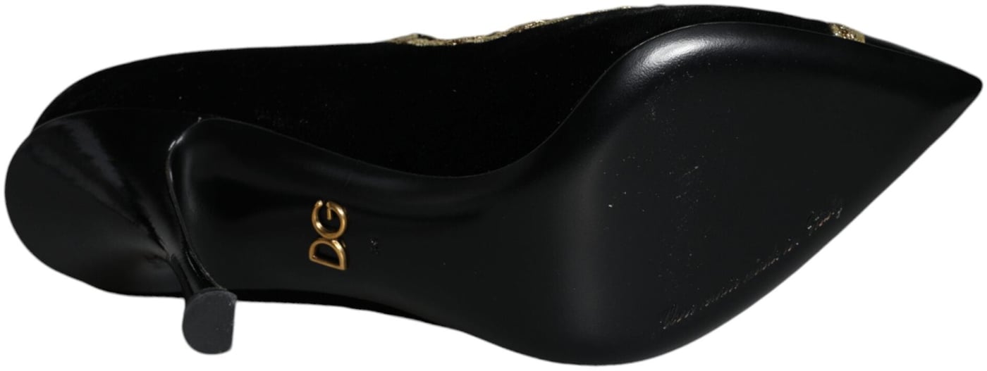 Dolce & Gabbana Black Mary Janes Velvet Gold Pumps Shoes