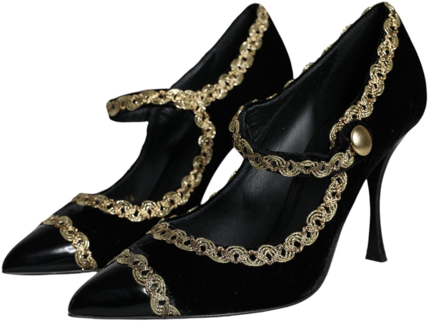 Dolce & Gabbana Black Mary Janes Velvet Gold Pumps Shoes