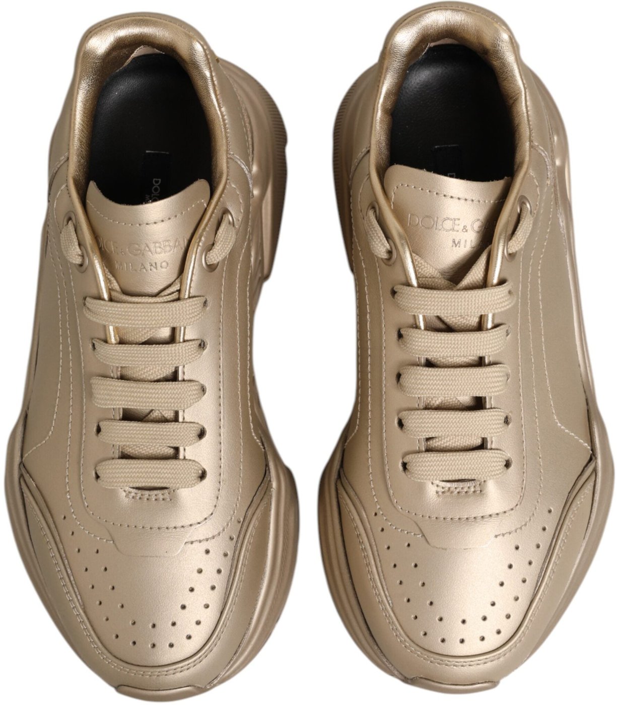 Dolce & Gabbana Gold Leather Daymaster Women Sneaker Shoes
