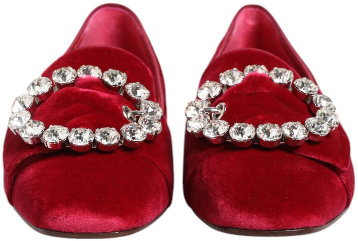 Dolce & Gabbana Red Velvet Crystal Buckle Loafers Flats Shoes