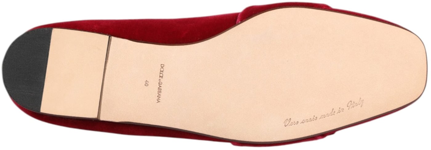 Dolce & Gabbana Red Velvet Crystal Buckle Loafers Flats Shoes