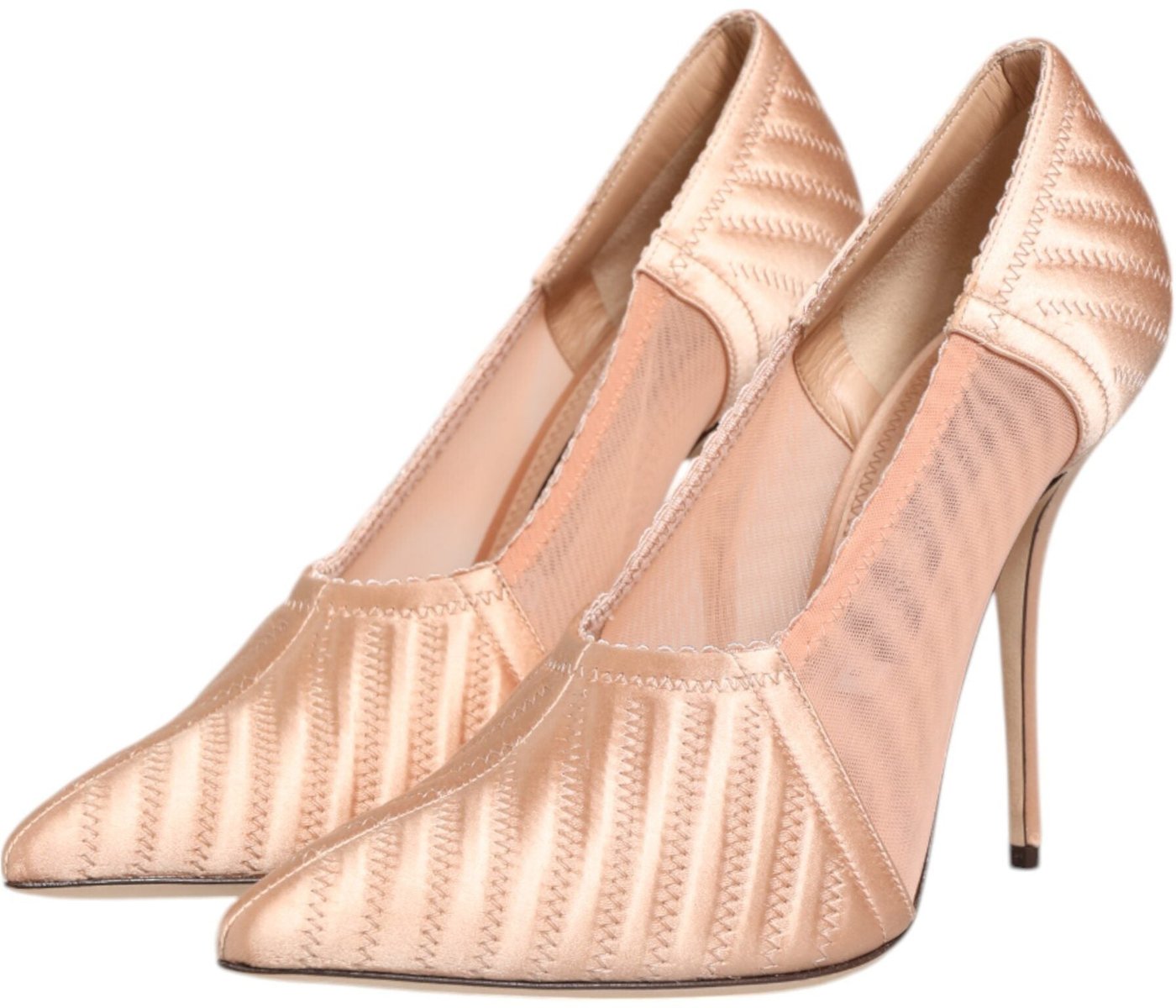 Dolce & Gabbana Cipria Nude Satin Mesh Stiletto Pumps Shoes