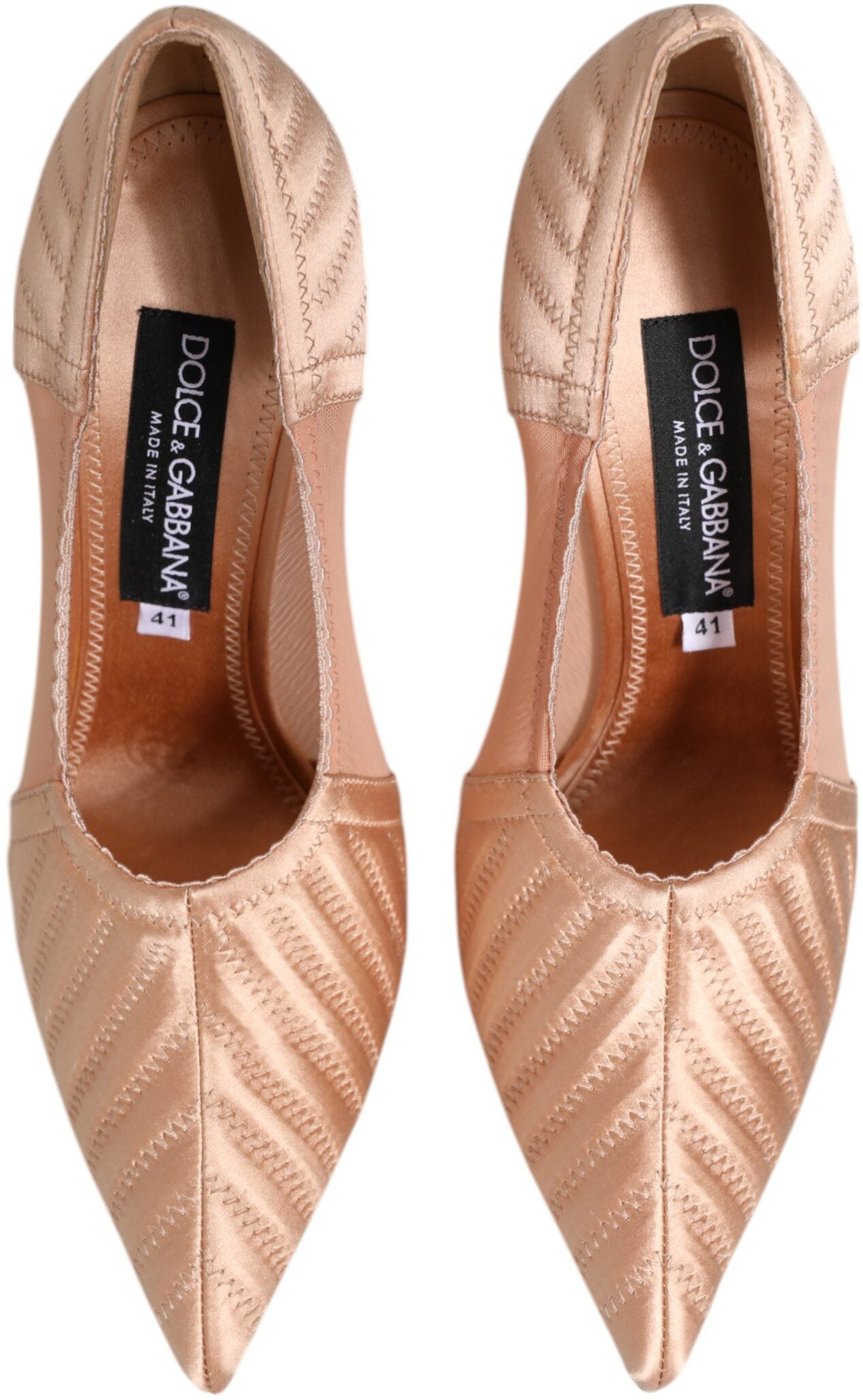 Dolce & Gabbana Cipria Nude Satin Mesh Stiletto Pumps Shoes