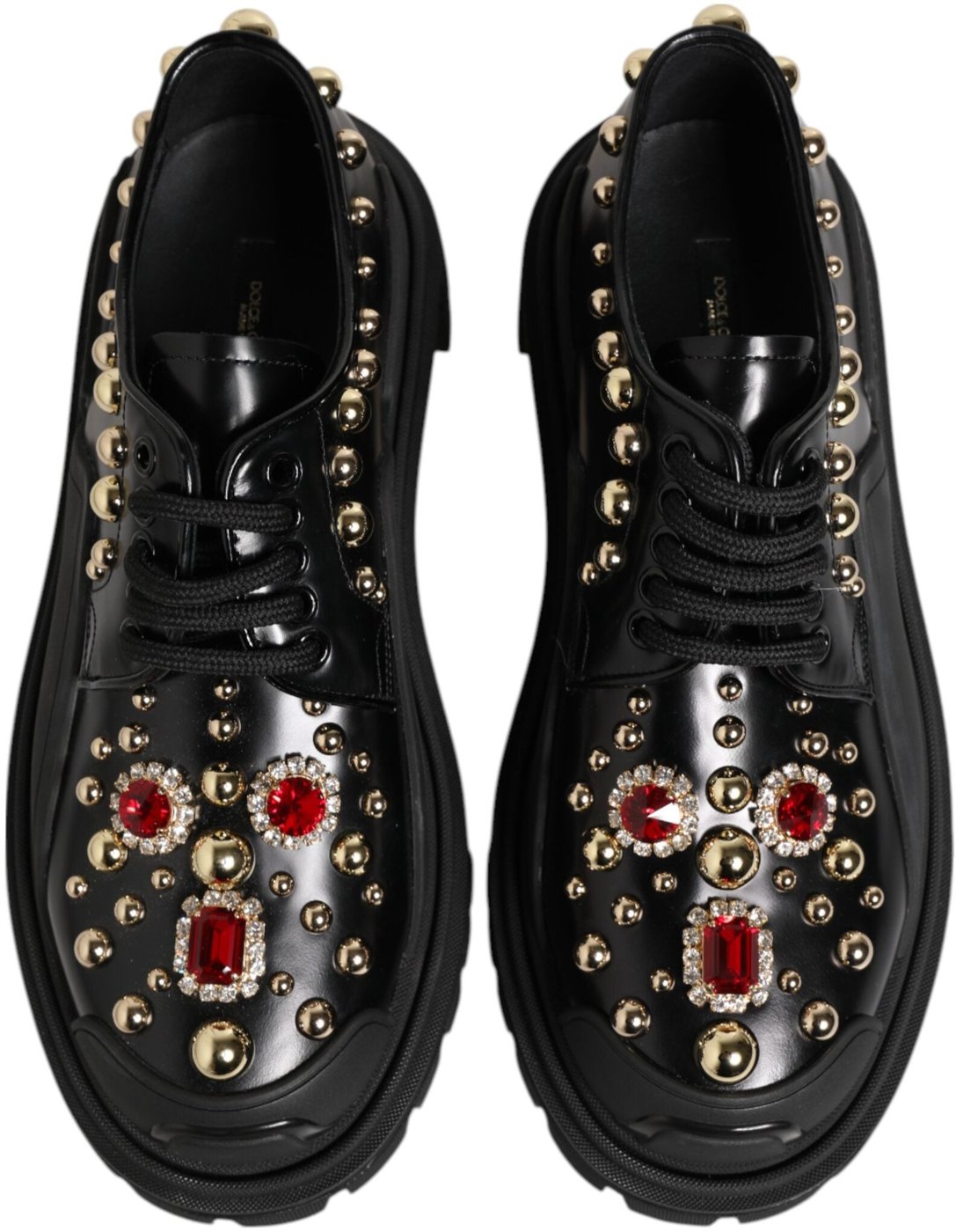 Dolce & Gabbana Black Leather Jeweled Crystals Derby Shoes