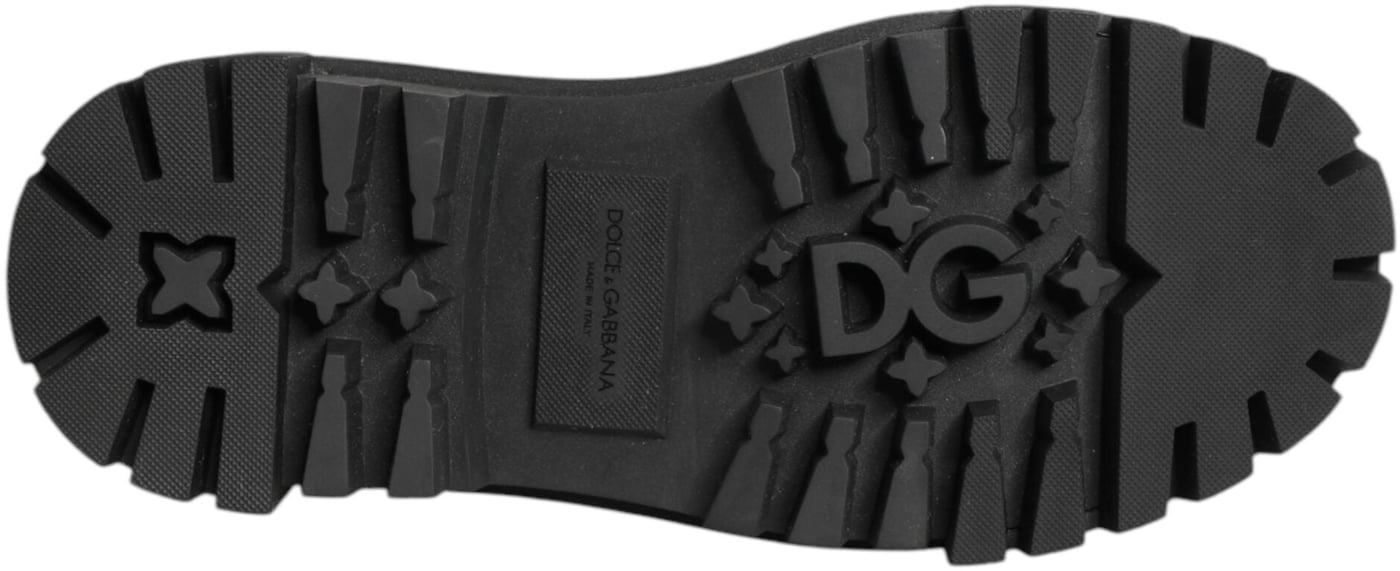 Dolce & Gabbana Black Leather Jeweled Crystals Derby Shoes