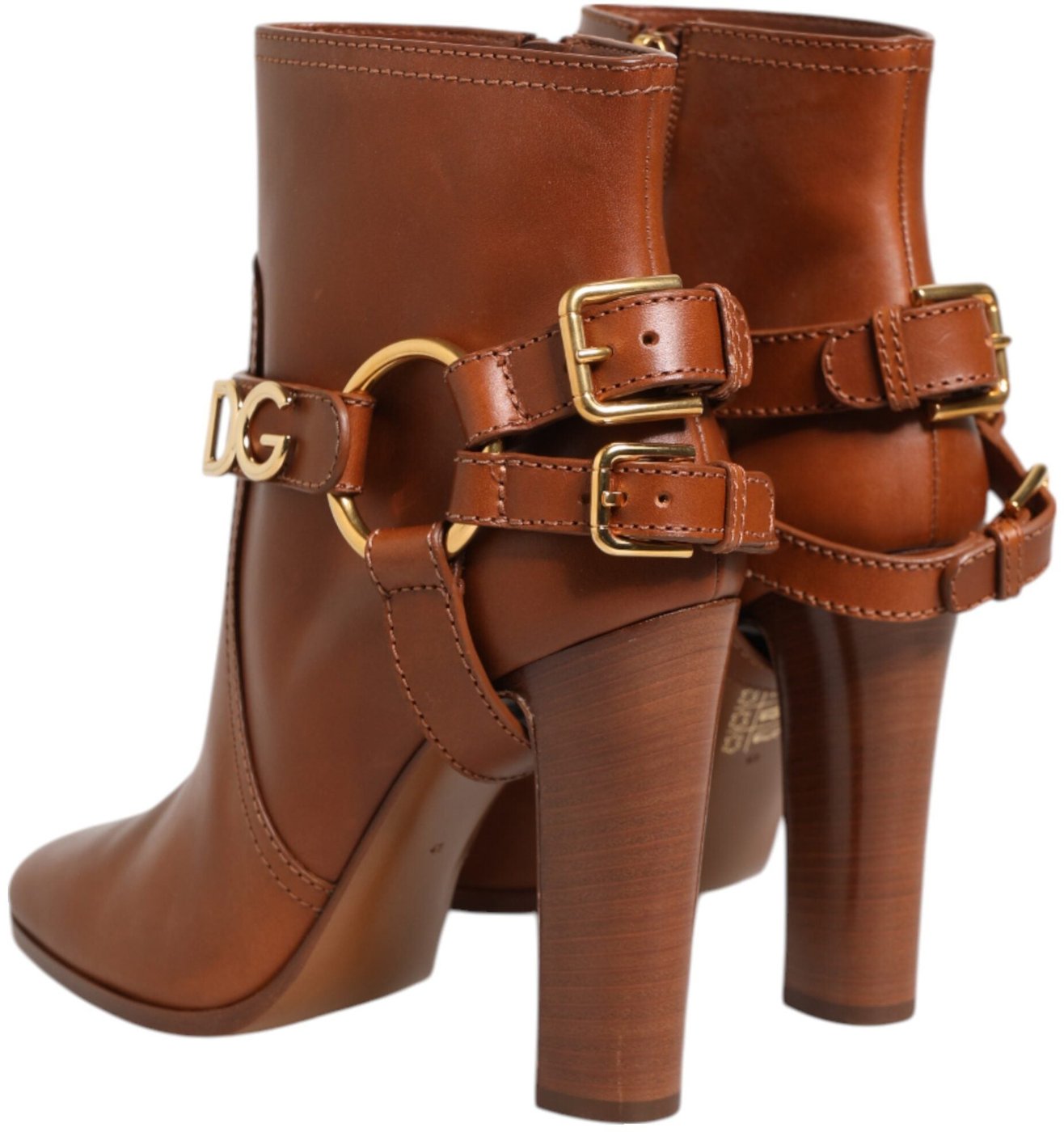 Dolce & Gabbana Brown Leather DG Logo Buckle Ankle Boots Shoes