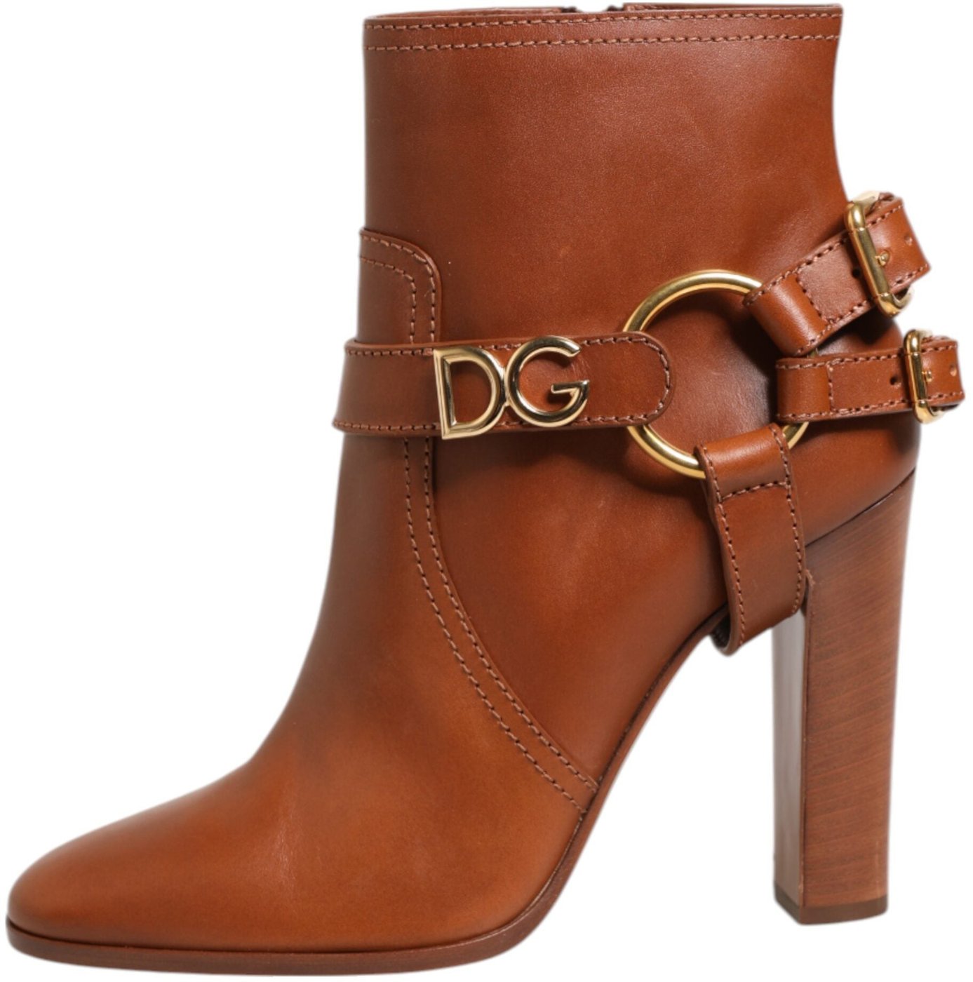 Dolce & Gabbana Brown Leather DG Logo Buckle Ankle Boots Shoes