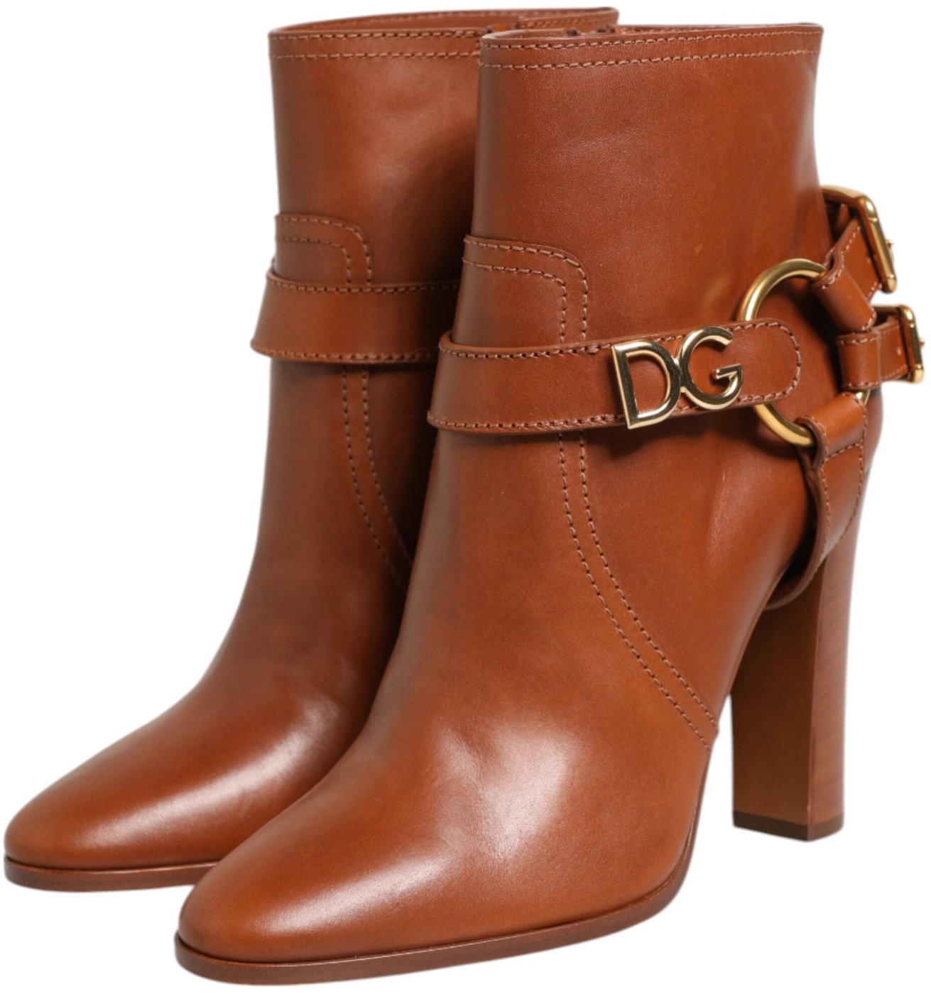 Dolce & Gabbana Brown Leather DG Logo Buckle Ankle Boots Shoes