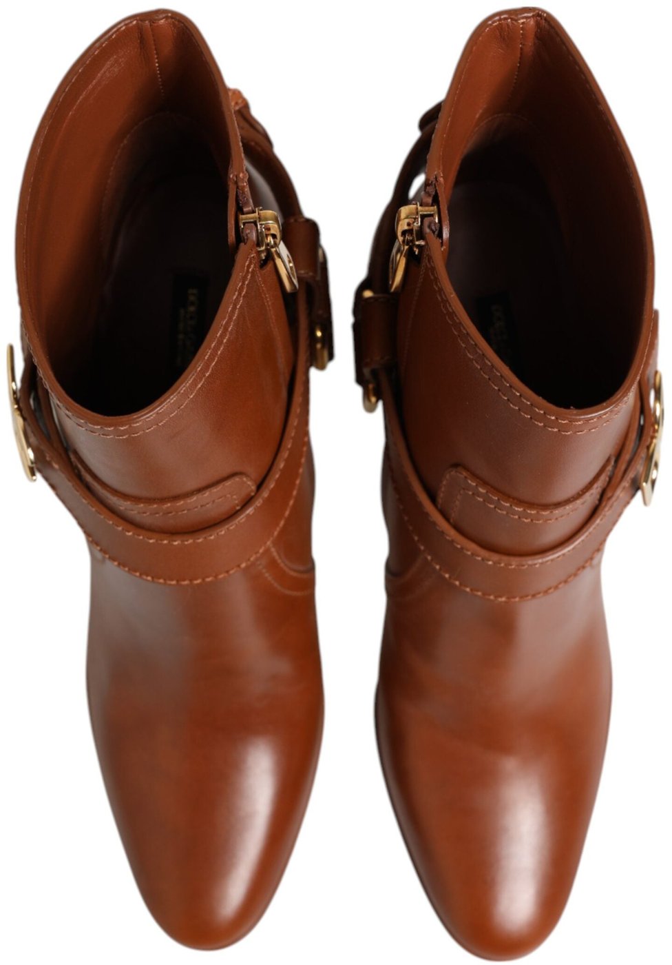 Dolce & Gabbana Brown Leather DG Logo Buckle Ankle Boots Shoes