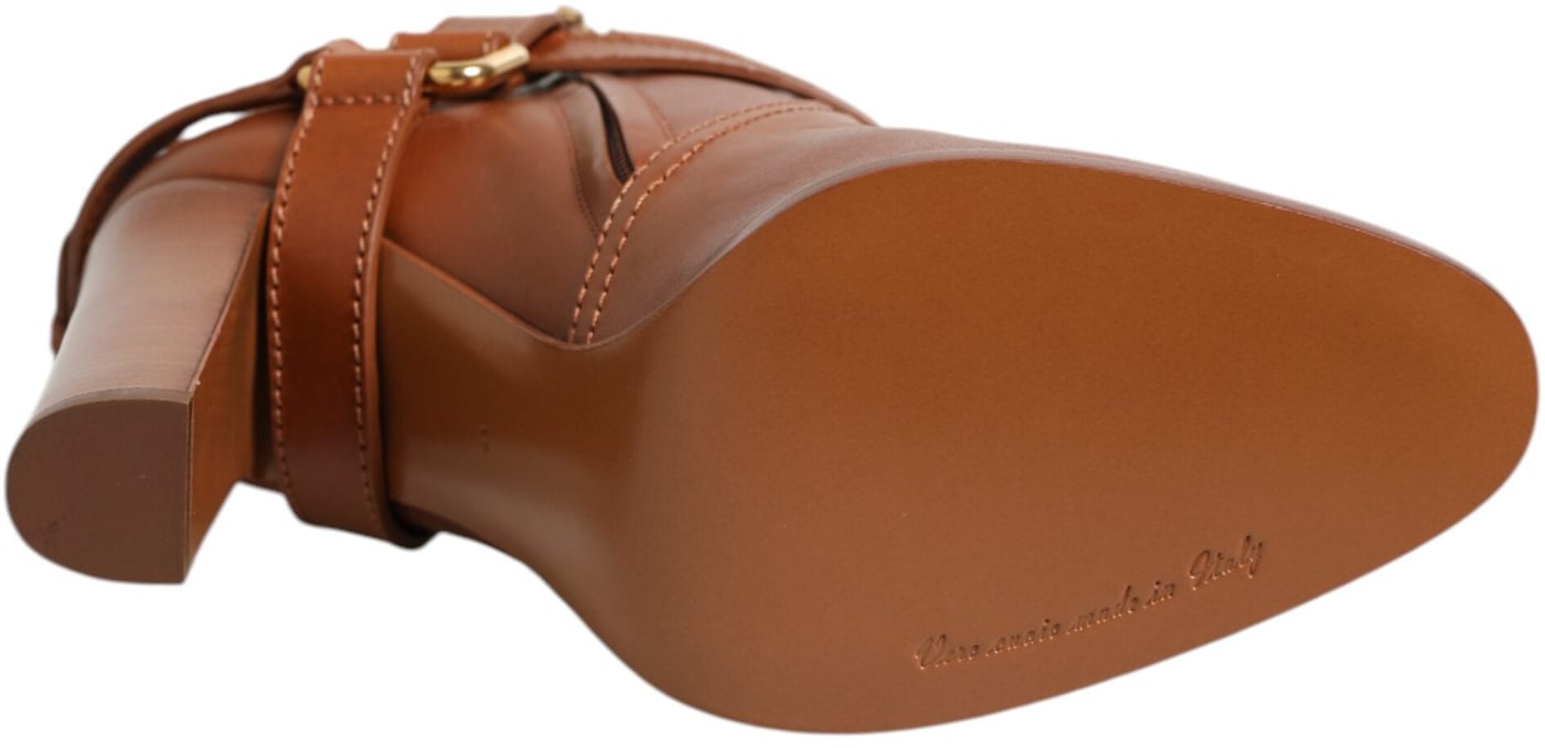 Dolce & Gabbana Brown Leather DG Logo Buckle Ankle Boots Shoes