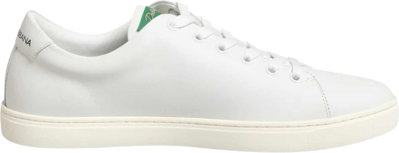 Dolce & Gabbana White Leather Rose Embroidery Low-Top Shoes