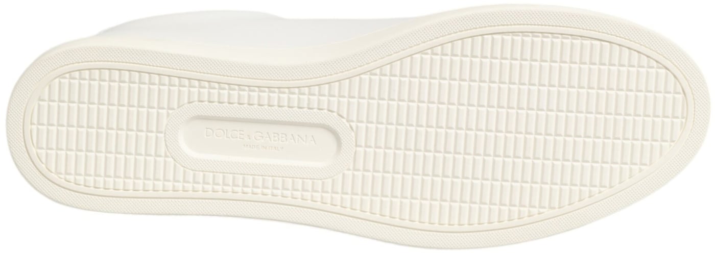 Dolce & Gabbana White Leather Rose Embroidery Low-Top Shoes