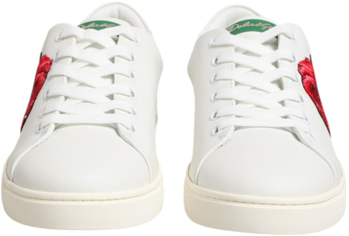 Dolce & Gabbana White Leather Rose Embroidery Low-Top Shoes