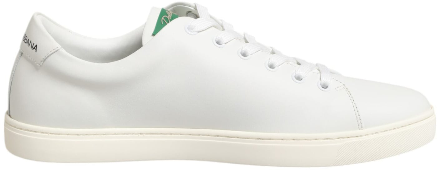 Dolce & Gabbana White Leather Rose Embroidery Low-Top Shoes