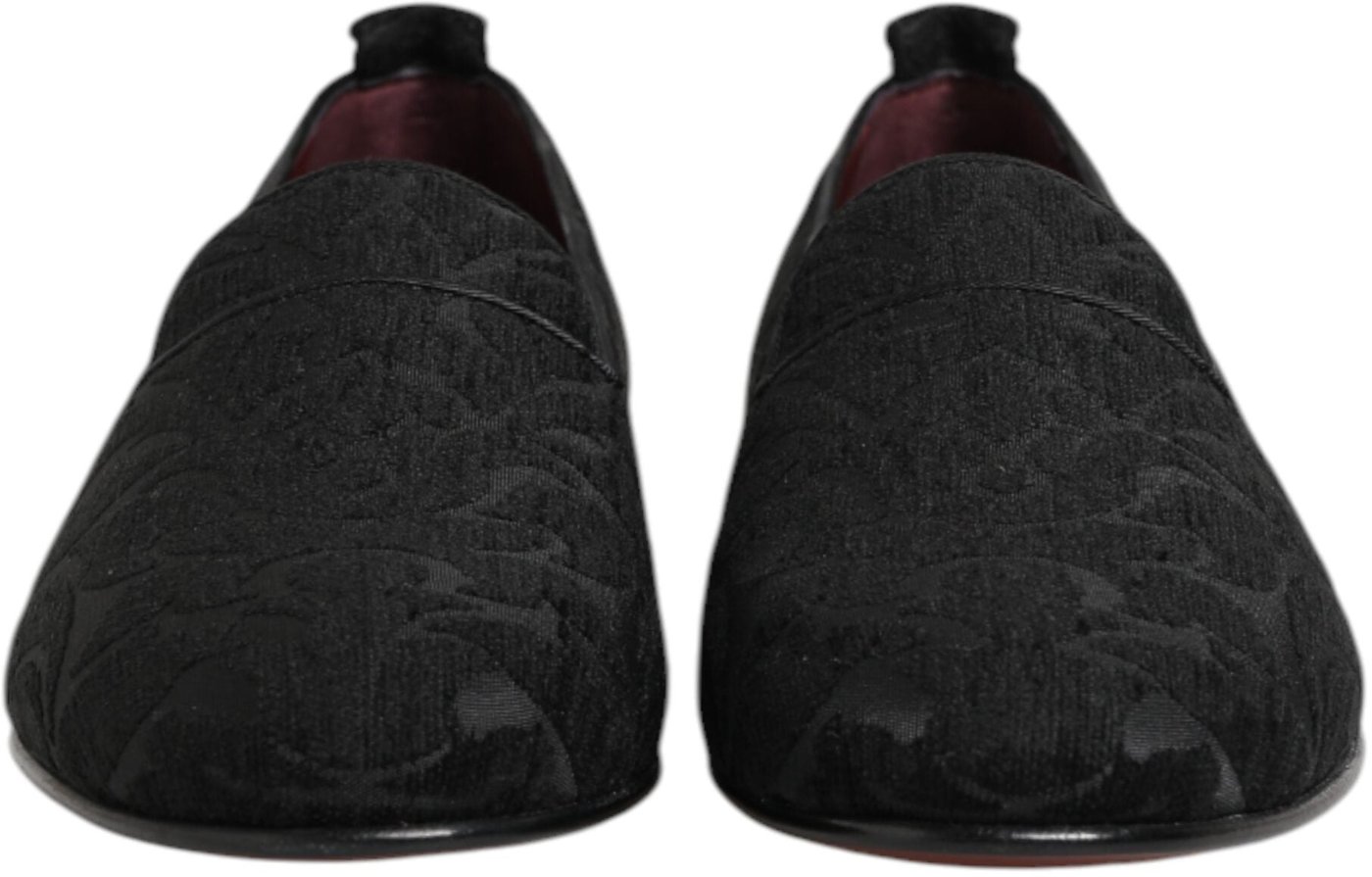 Dolce & Gabbana Black Brocade Loafers Slip On Men Dress Shoes