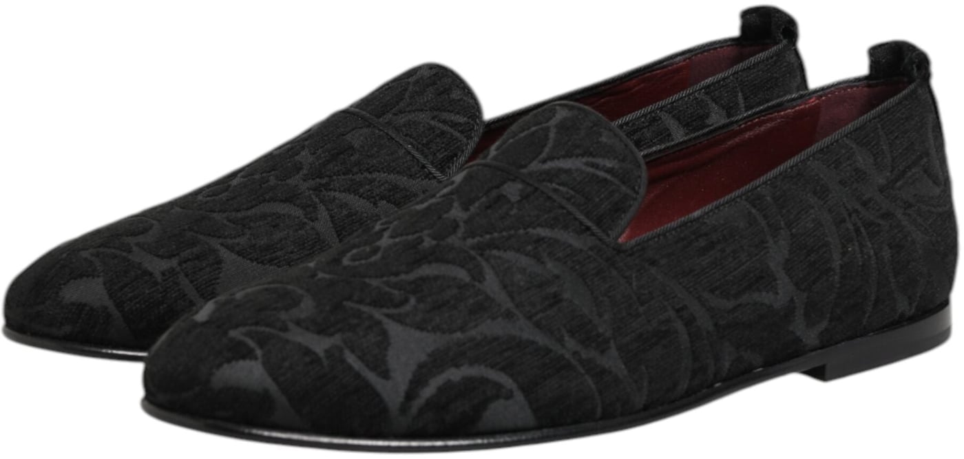 Dolce & Gabbana Black Brocade Loafers Slip On Men Dress Shoes