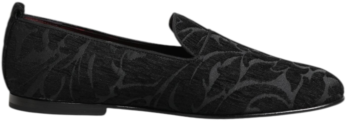 Dolce & Gabbana Black Brocade Loafers Slip On Men Dress Shoes