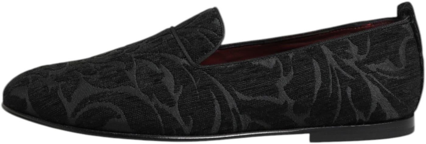 Dolce & Gabbana Black Brocade Loafers Slip On Men Dress Shoes