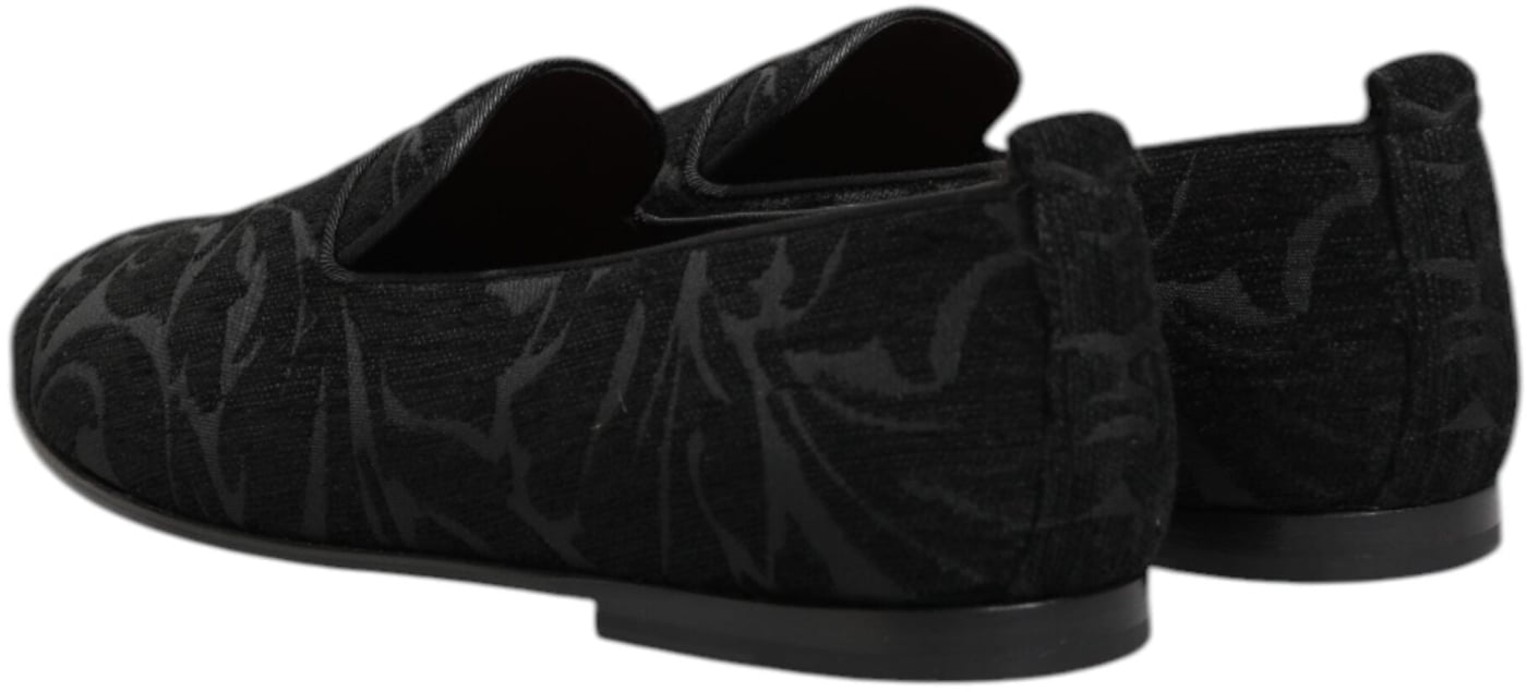 Dolce & Gabbana Black Brocade Loafers Slip On Men Dress Shoes