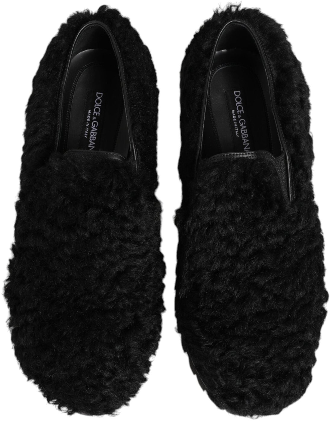 Dolce & Gabbana Dress Black Fur Leather Slippers Men Shoes