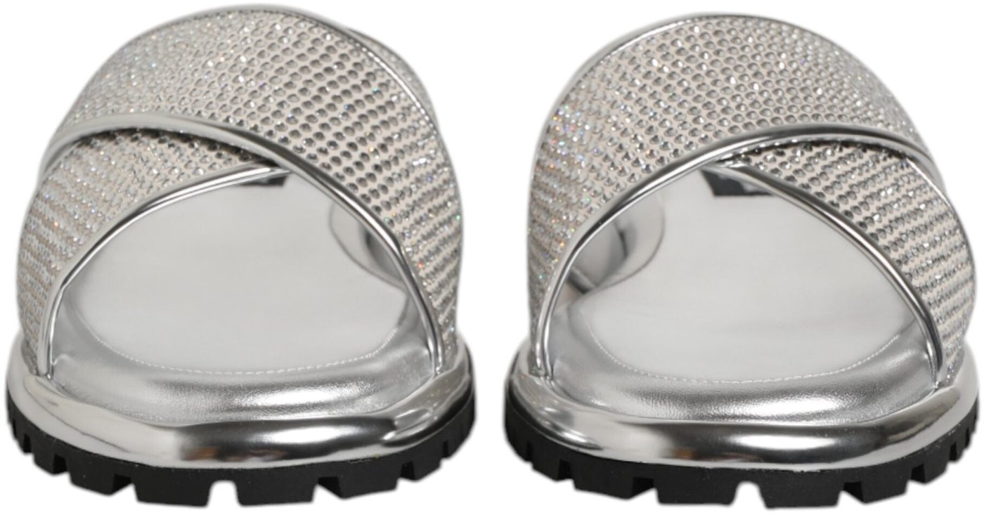 Dolce & Gabbana Silver Strass Slides Flats Slippers Shoes