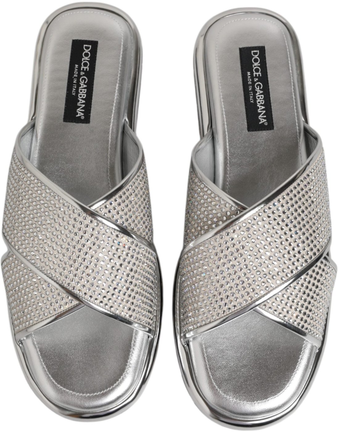 Dolce & Gabbana Silver Strass Slides Flats Slippers Shoes