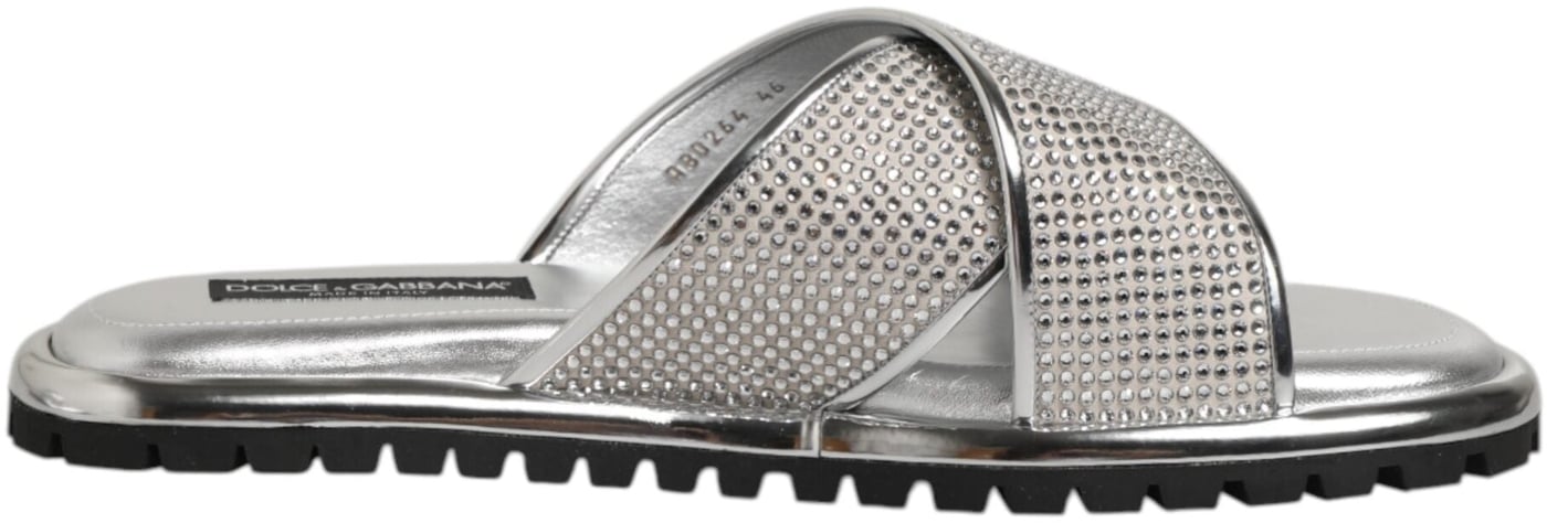 Dolce & Gabbana Silver Strass Slides Flats Slippers Shoes