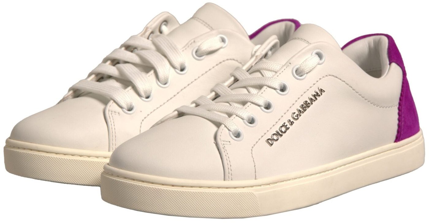 Dolce & Gabbana White Suede Leather Low Top Sneakers Shoes