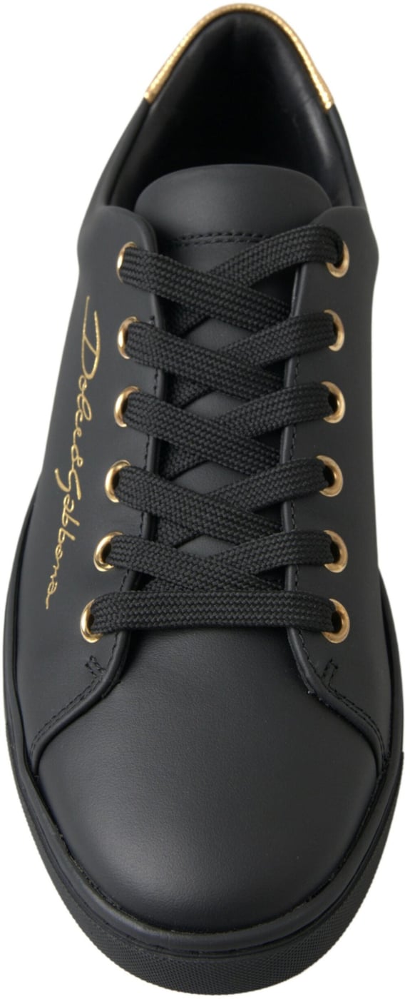 Dolce & Gabbana Black Gold Leather Classic Sneakers Shoes