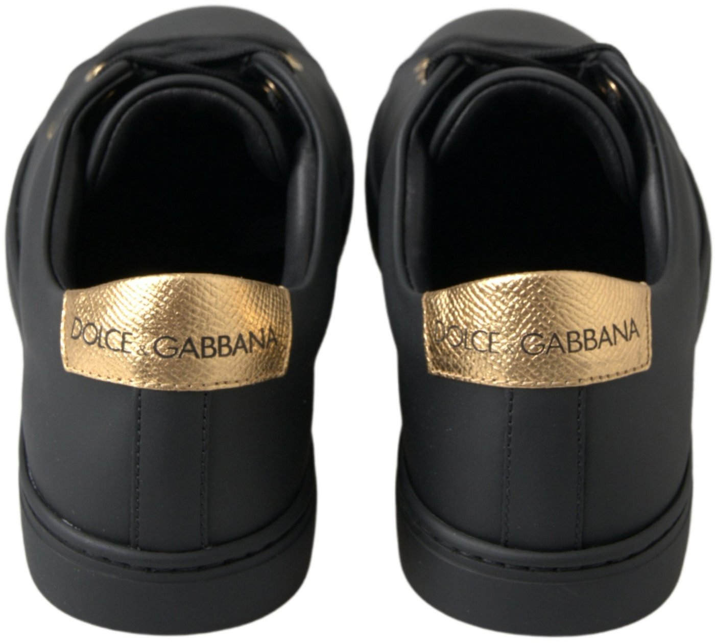 Dolce & Gabbana Black Gold Leather Classic Sneakers Shoes