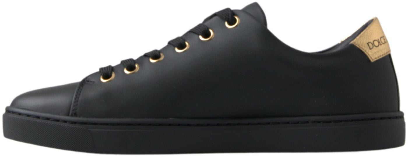 Dolce & Gabbana Black Gold Leather Classic Sneakers Shoes