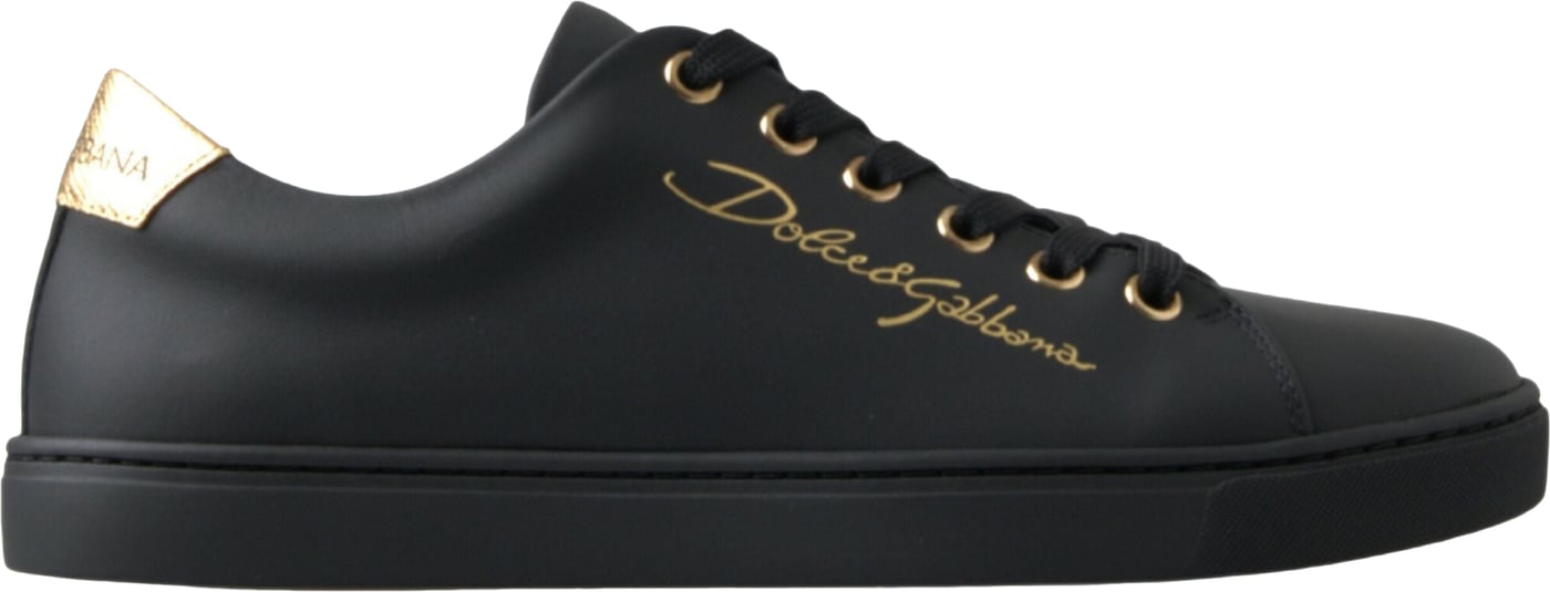 Dolce & Gabbana Black Gold Leather Classic Sneakers Shoes
